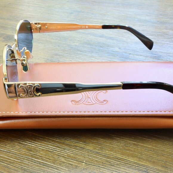 Celine CL4S235U Triomphe Gold Metal Frame Green Lenses Sunglasses - Picture 5 of 6